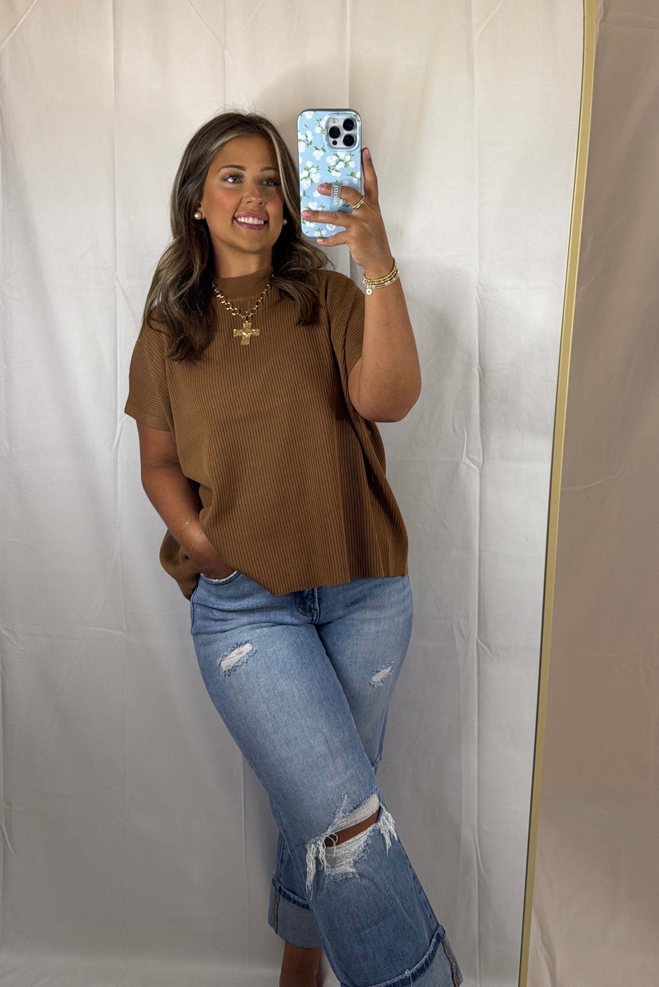 Riley Mock-Neck Short Sleeve Sweater