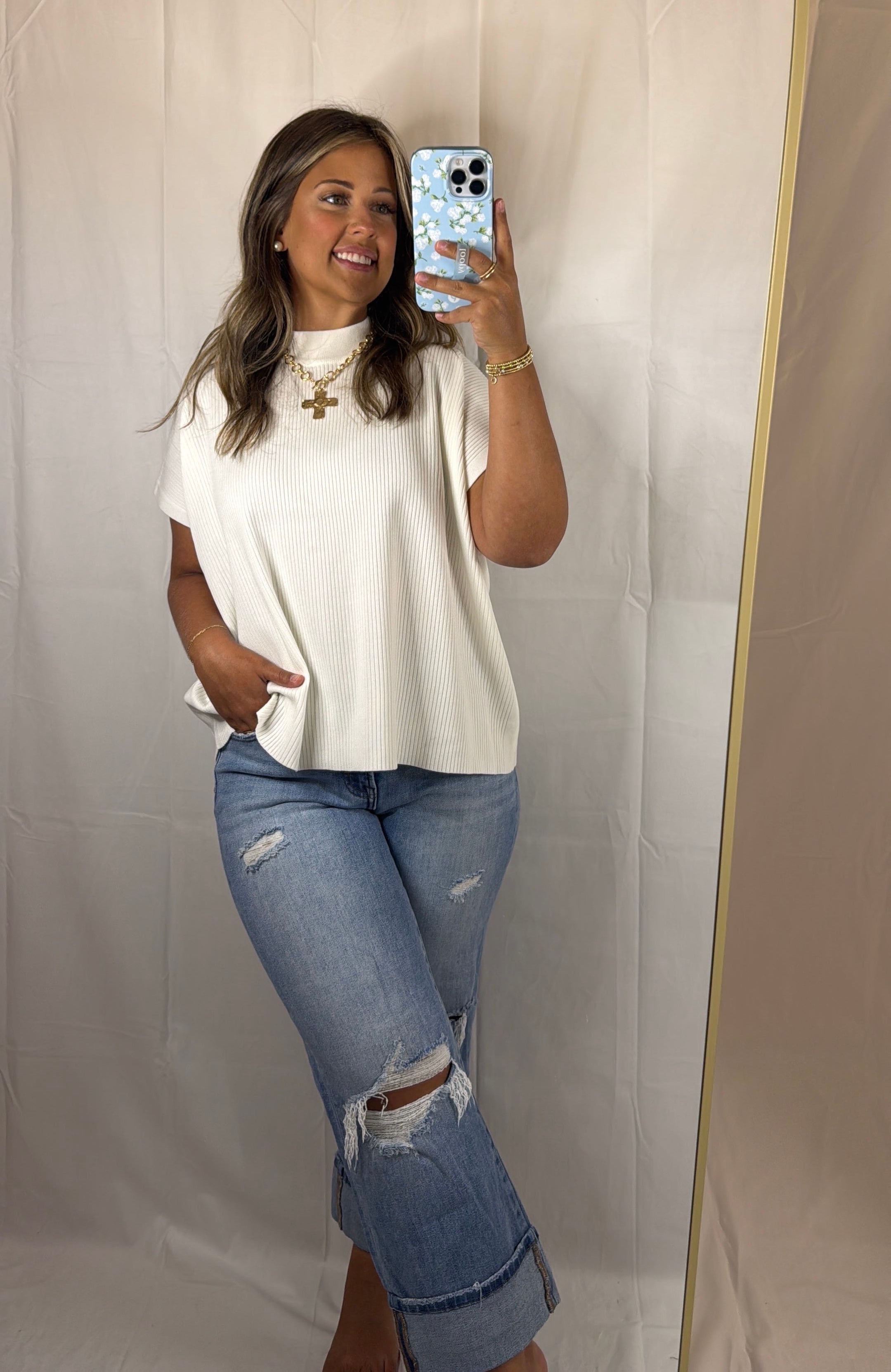 Riley Mock-Neck Short Sleeve Sweater