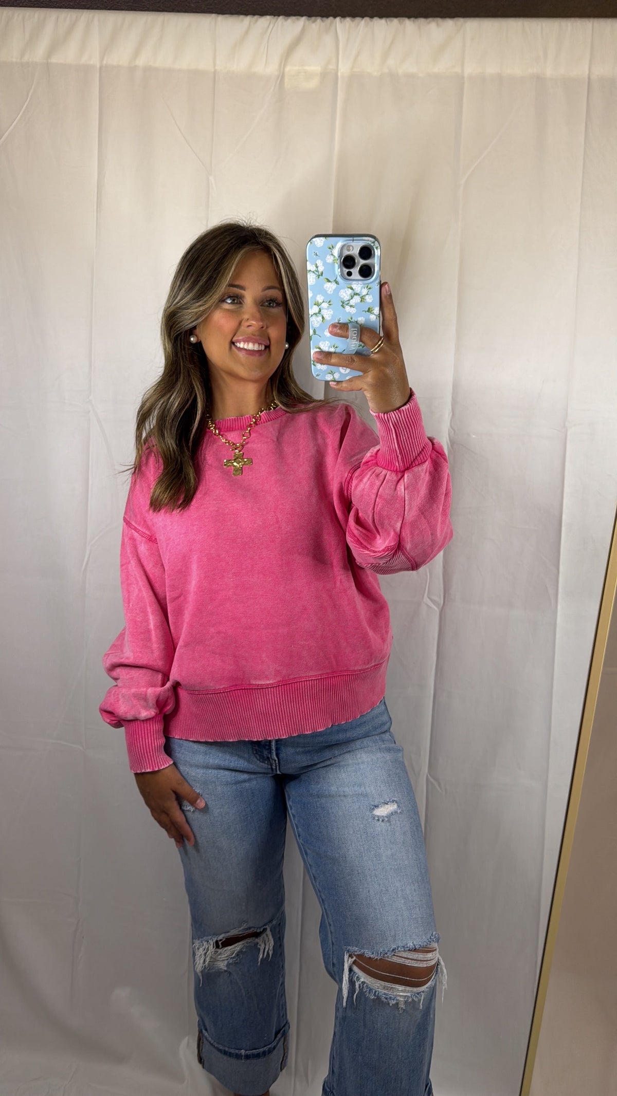 Christi Cropped Acid Wash Oversized Pullover