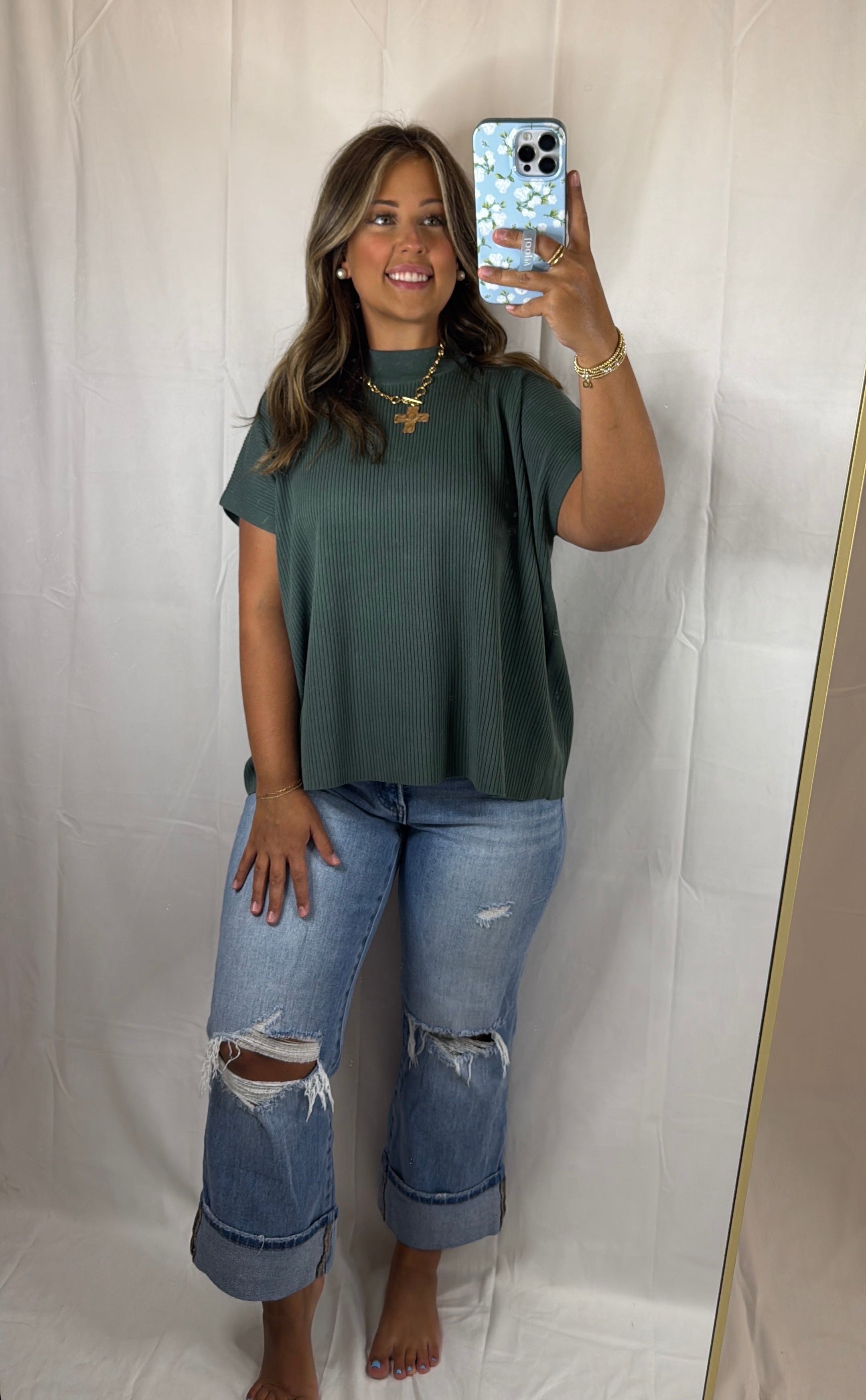 Riley Mock-Neck Short Sleeve Sweater