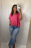 Kenzie Split-Neck Short Sleeve Sweater