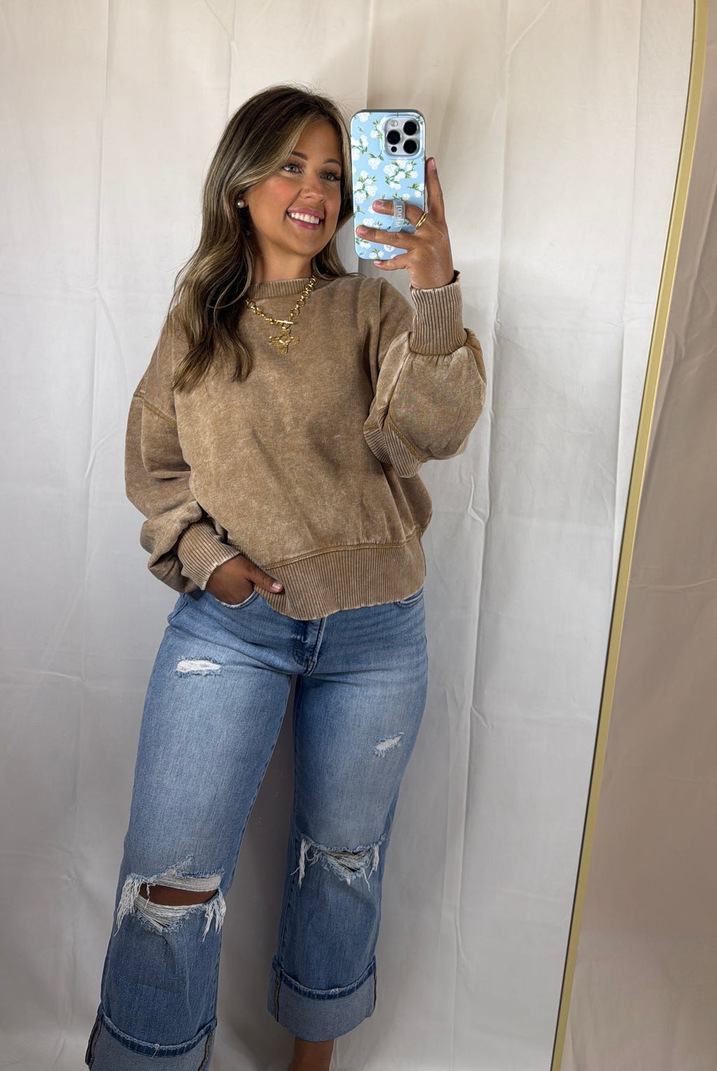 Christi Cropped Acid Wash Oversized Pullover