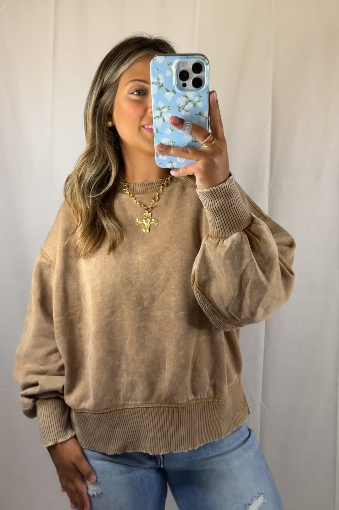 Christi Cropped Acid Wash Oversized Pullover